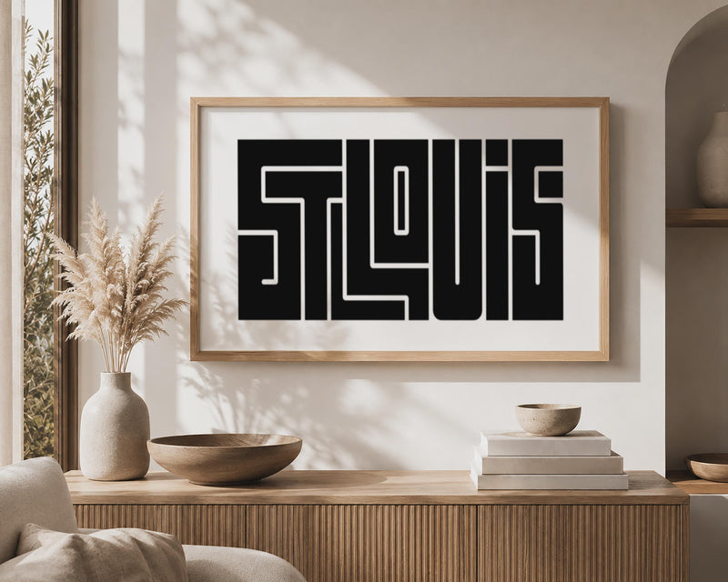 St. Louis Wall Art, Minimalist Typography Print, Framed Canvas Decor