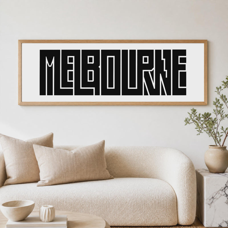 Melbourne Panoramic Wall Art, Minimalist Typography Print, Bold City Decor