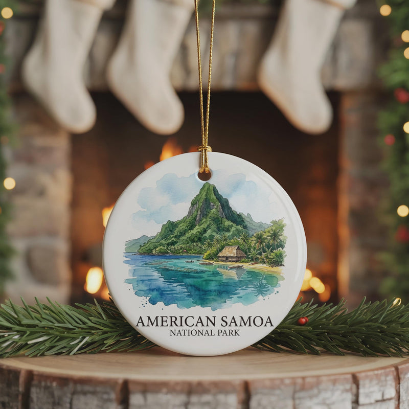 American Samoa Watercolor Custom Ornament, Christmas Tropical Island Travel Gift