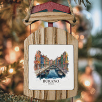 Burano Canal Watercolor Ceramic Custom Ornament, Christmas Italy Travel Gift