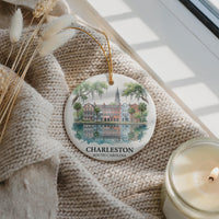 Charleston Watercolor Ceramic Custom Ornament, Christmas South Carolina Travel Gift