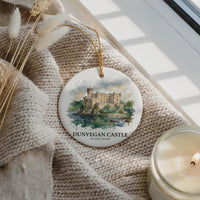 Dunvegan Castle Watercolor Ceramic Custom Ornament, Christmas Scotland Travel Gift