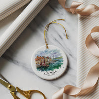 Galway Harbor Watercolor Ceramic Custom Ornament, Christmas Ireland Travel Gift