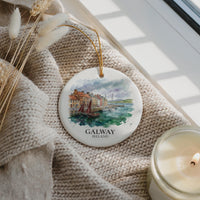 Galway Harbor Watercolor Ceramic Custom Ornament, Christmas Ireland Travel Gift