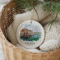 Galway Harbor Watercolor Ceramic Custom Ornament, Christmas Ireland Travel Gift