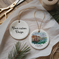Galway Harbor Watercolor Ceramic Custom Ornament, Christmas Ireland Travel Gift