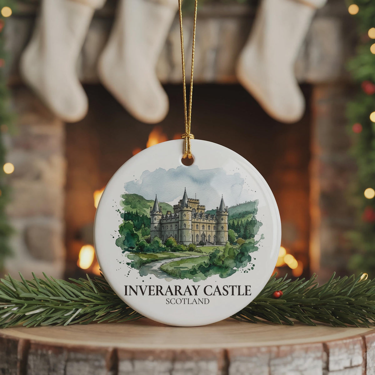 Inveraray Castle Watercolor Custom Ornament, Christmas Scotland Travel Gift