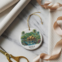 Maui Hawaii Watercolor Custom Ornament, Christmas Tropical Island Travel Gift