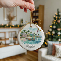 Nassau Bahamas Watercolor Custom Ornament, Christmas Tropical Travel Gift
