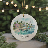 Nassau Bahamas Watercolor Custom Ornament, Christmas Tropical Travel Gift