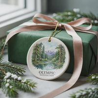 Olympic National Park Watercolor Ceramic Custom Ornament, Christmas Washington Forest Gift