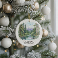 Olympic National Park Watercolor Ceramic Custom Ornament, Christmas Washington Forest Gift