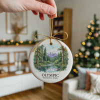 Olympic National Park Watercolor Ceramic Custom Ornament, Christmas Washington Forest Gift