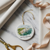 Seven Sisters Watercolor Custom Ornament, Christmas England Coastal Cliffs Gift