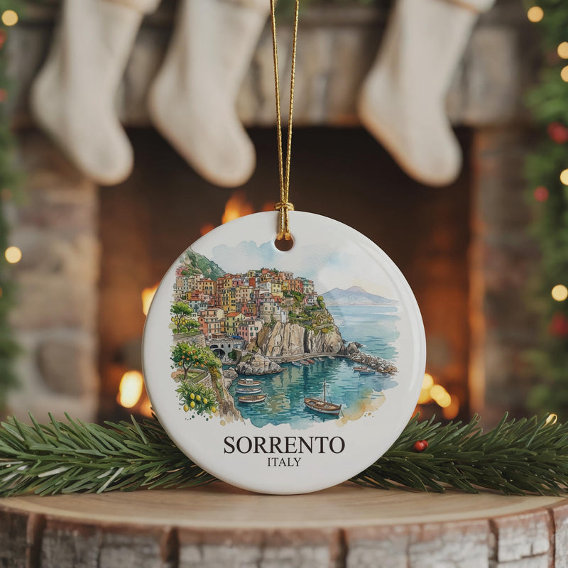 Sorrento Italy Watercolor Ceramic Custom Ornament, Christmas Italy Travel Gift