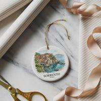 Sorrento Italy Watercolor Ceramic Custom Ornament, Christmas Italy Travel Gift
