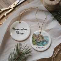 Sorrento Italy Watercolor Ceramic Custom Ornament, Christmas Italy Travel Gift