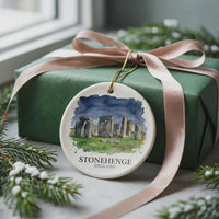 Stonehenge Watercolor Ceramic Custom Ornament, Christmas England Travel Gift