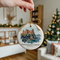 Tantallon Castle Watercolor Custom Ornament, Christmas Scotland Travel Gift