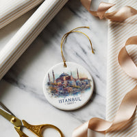 Istanbul Turkey Personalized Watercolor Ornament, Custom Ceramic Christmas gift, Travel Keepsake - CuteBeePix