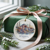 Istanbul Turkey Personalized Watercolor Ornament, Custom Ceramic Christmas gift, Travel Keepsake - CuteBeePix