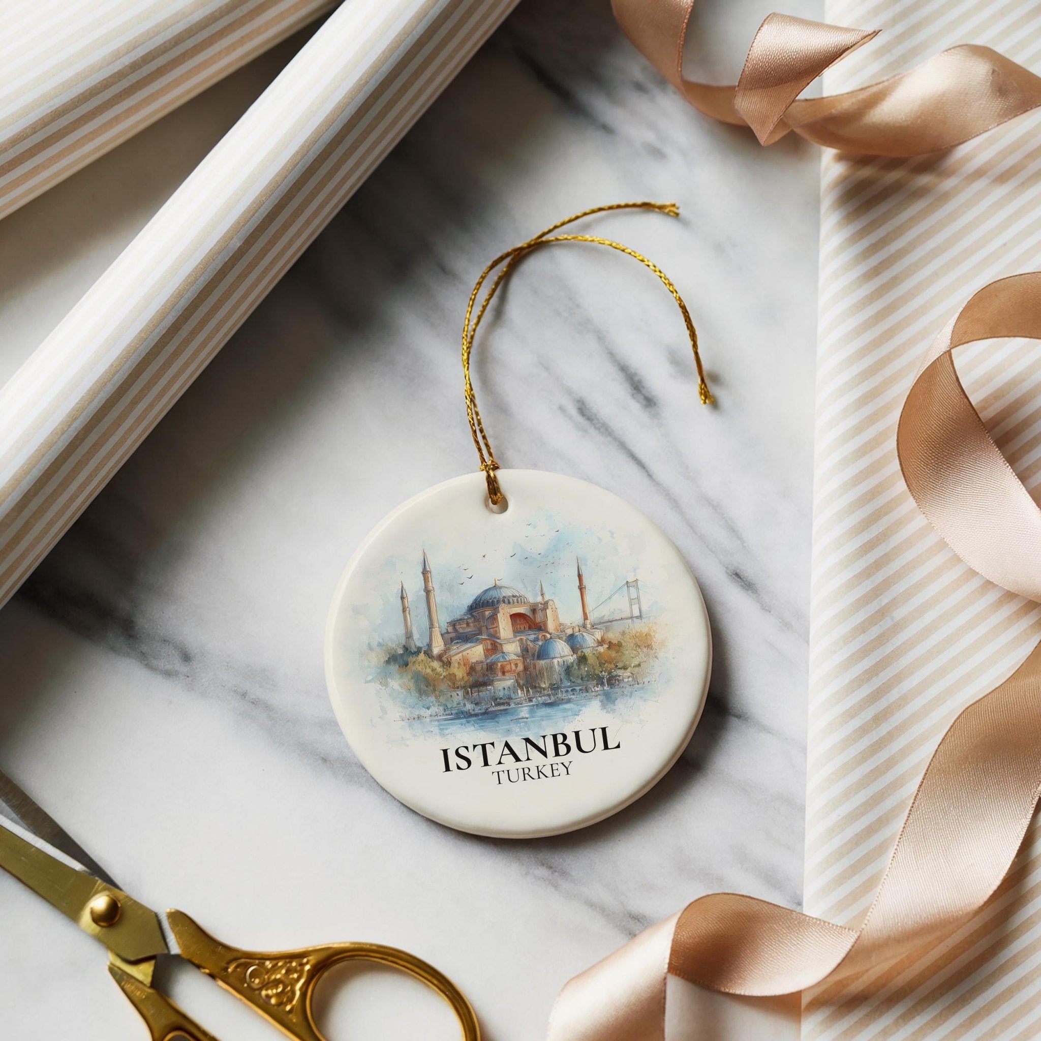 Istanbul watercolor ornament Turkey Personalized Custom Ceramic Christmas gift, Travel Keepsake - CuteBeePix