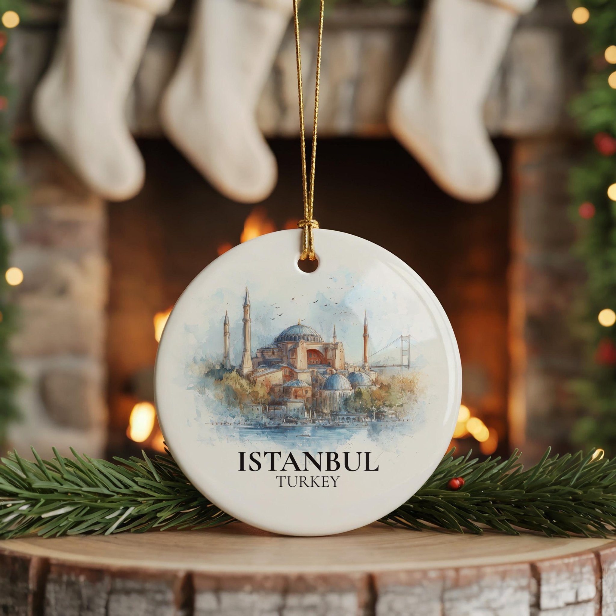 Istanbul watercolor ornament Turkey Personalized Custom Ceramic Christmas gift, Travel Keepsake - CuteBeePix