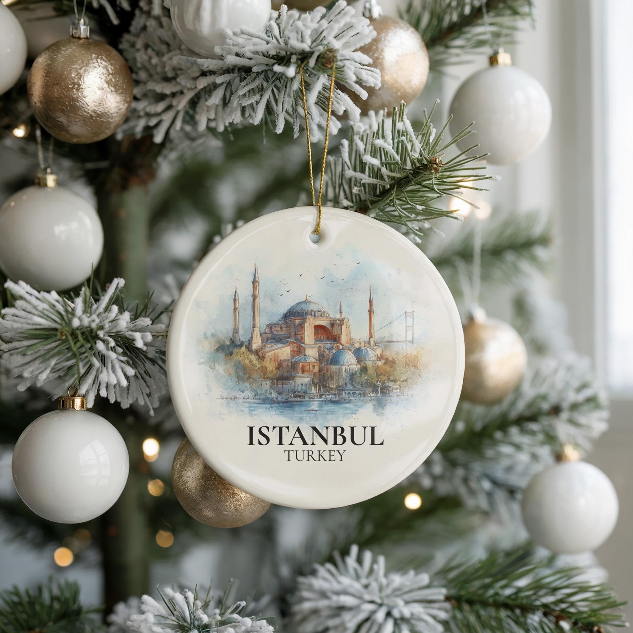 Istanbul watercolor ornament Turkey Personalized Custom Ceramic Christmas gift, Travel Keepsake - CuteBeePix