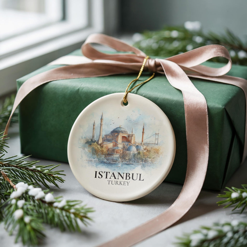 Istanbul watercolor ornament Turkey Personalized Custom Ceramic Christmas gift, Travel Keepsake - CuteBeePix