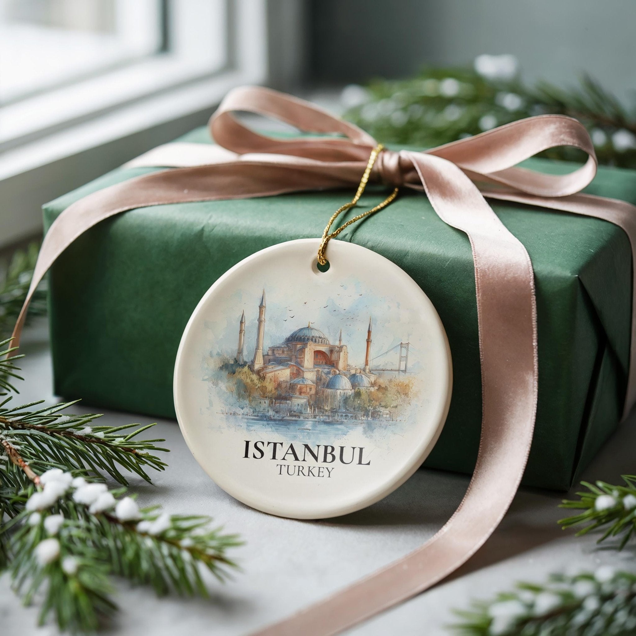 Istanbul watercolor ornament Turkey Personalized Custom Ceramic Christmas gift, Travel Keepsake - CuteBeePix