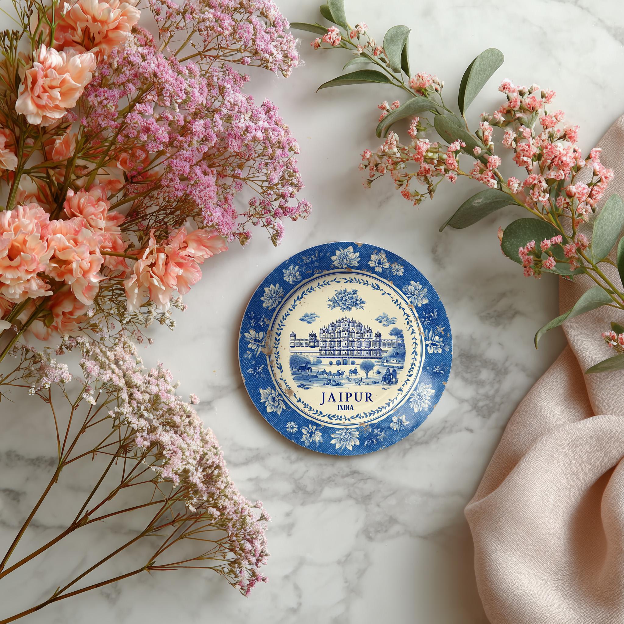 Jaipur India Delftware Ceramic Coaster, Blue White Travel Gift, Vintage Home Decor Collectible - CuteBeePix
