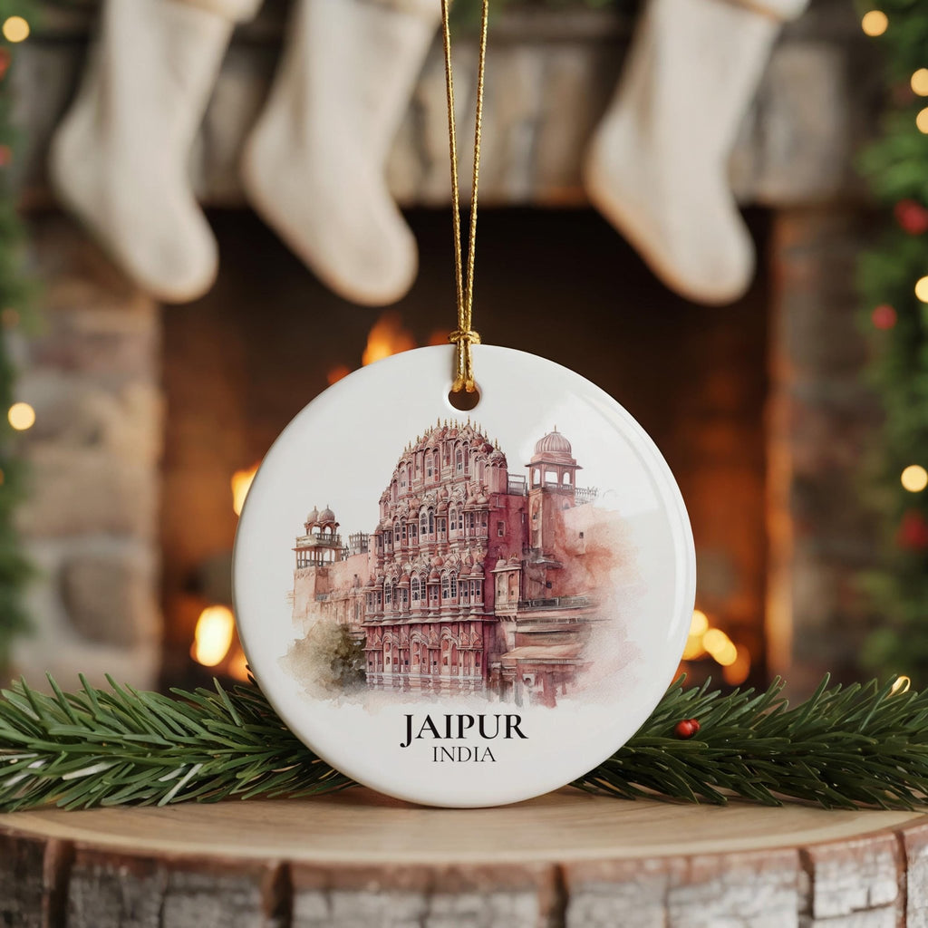 Jaipur India Personalized Watercolor Ornament, Custom Ceramic Christmas gift, Travel Keepsake - CuteBeePix