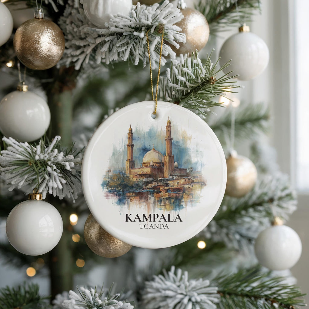 Kampala Uganda Personalized Watercolor Ornament, Custom Ceramic Christmas gift, Travel Keepsake - CuteBeePix