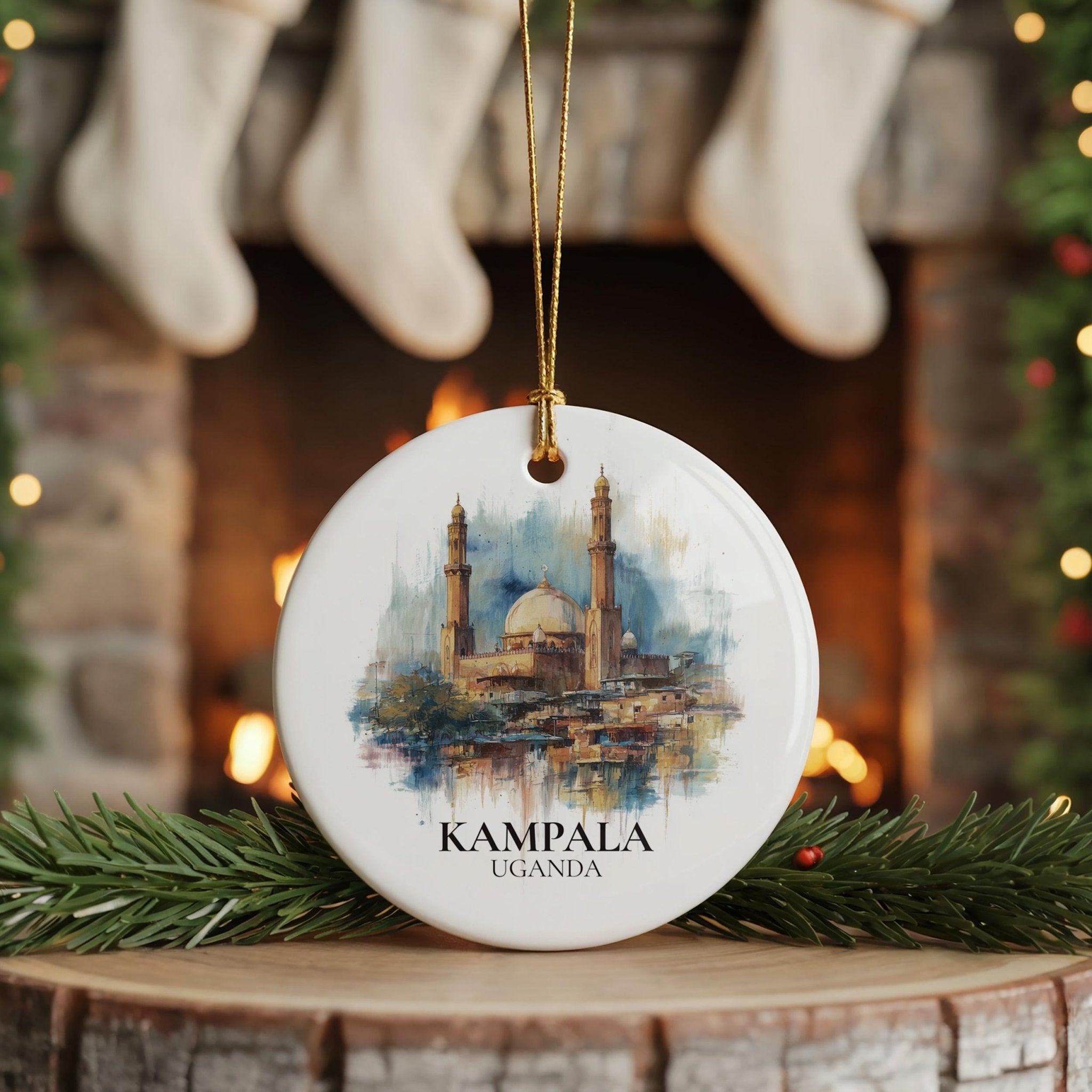 Kampala Uganda Personalized Watercolor Ornament, Custom Ceramic Christmas gift, Travel Keepsake - CuteBeePix