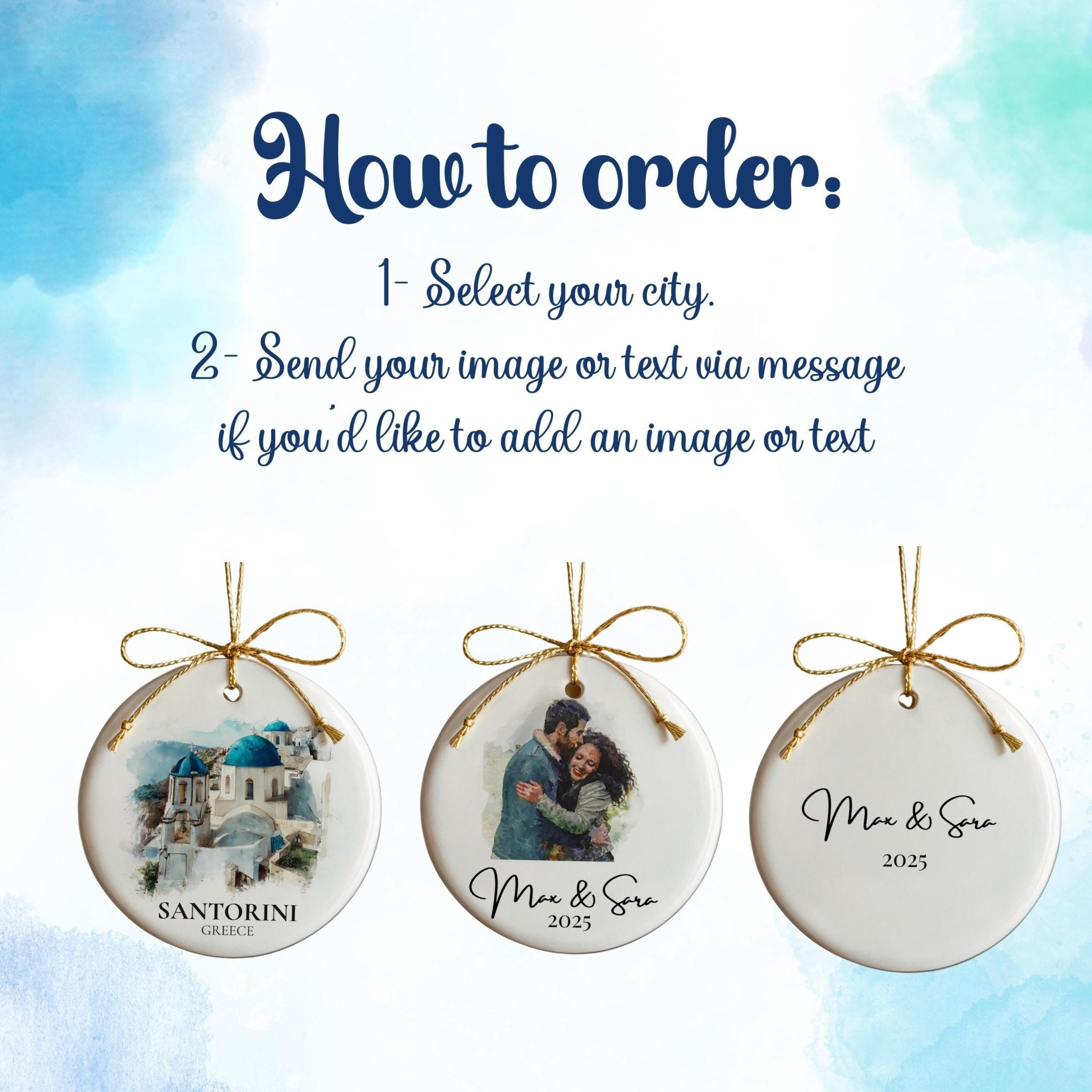 Kaohsiung Taiwan Personalized Watercolor Ornament, Custom Ceramic Christmas gift, Travel Keepsake - CuteBeePix