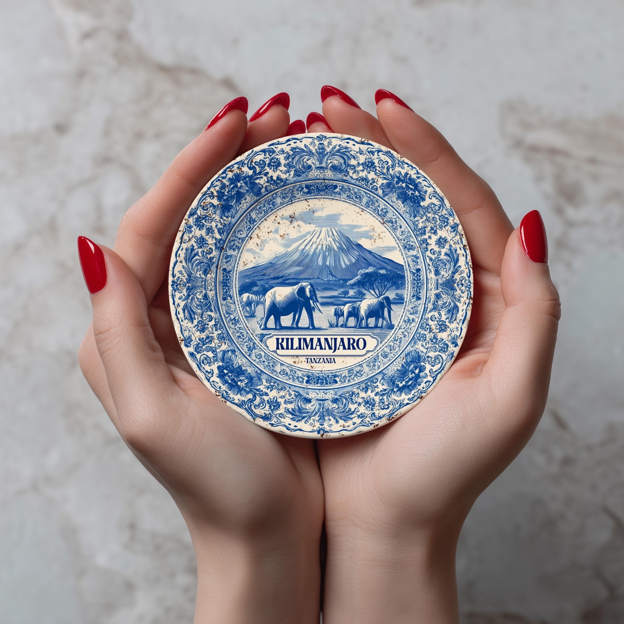 Kilimanjaro Tanzania Delftware Ceramic Coaster, Blue White Travel Gift, Vintage Home Decor Collectible - CuteBeePix
