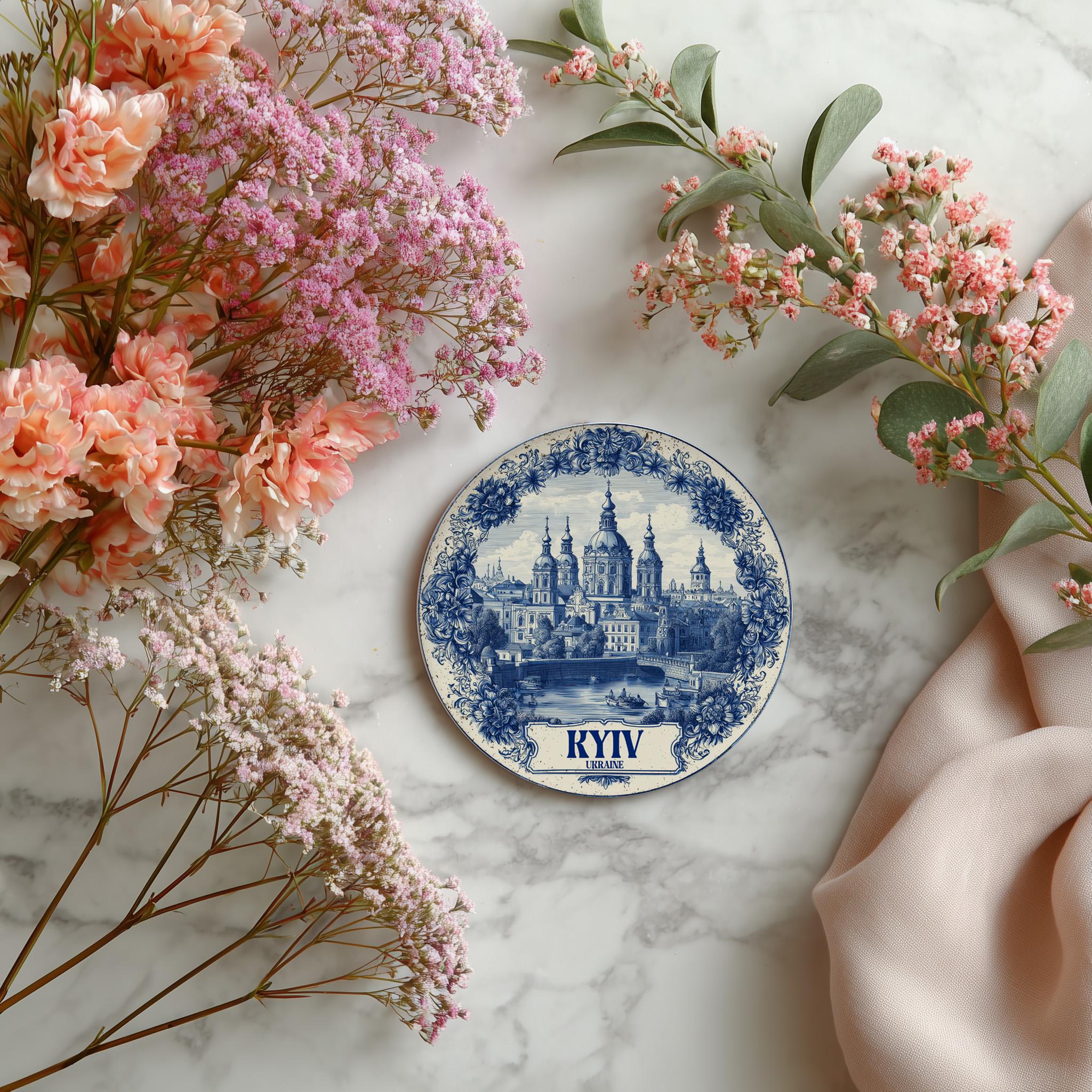 Kyiv Ukraine Delftware Ceramic Coaster, Blue White Travel Gift, Vintage Home Decor Collectible - CuteBeePix