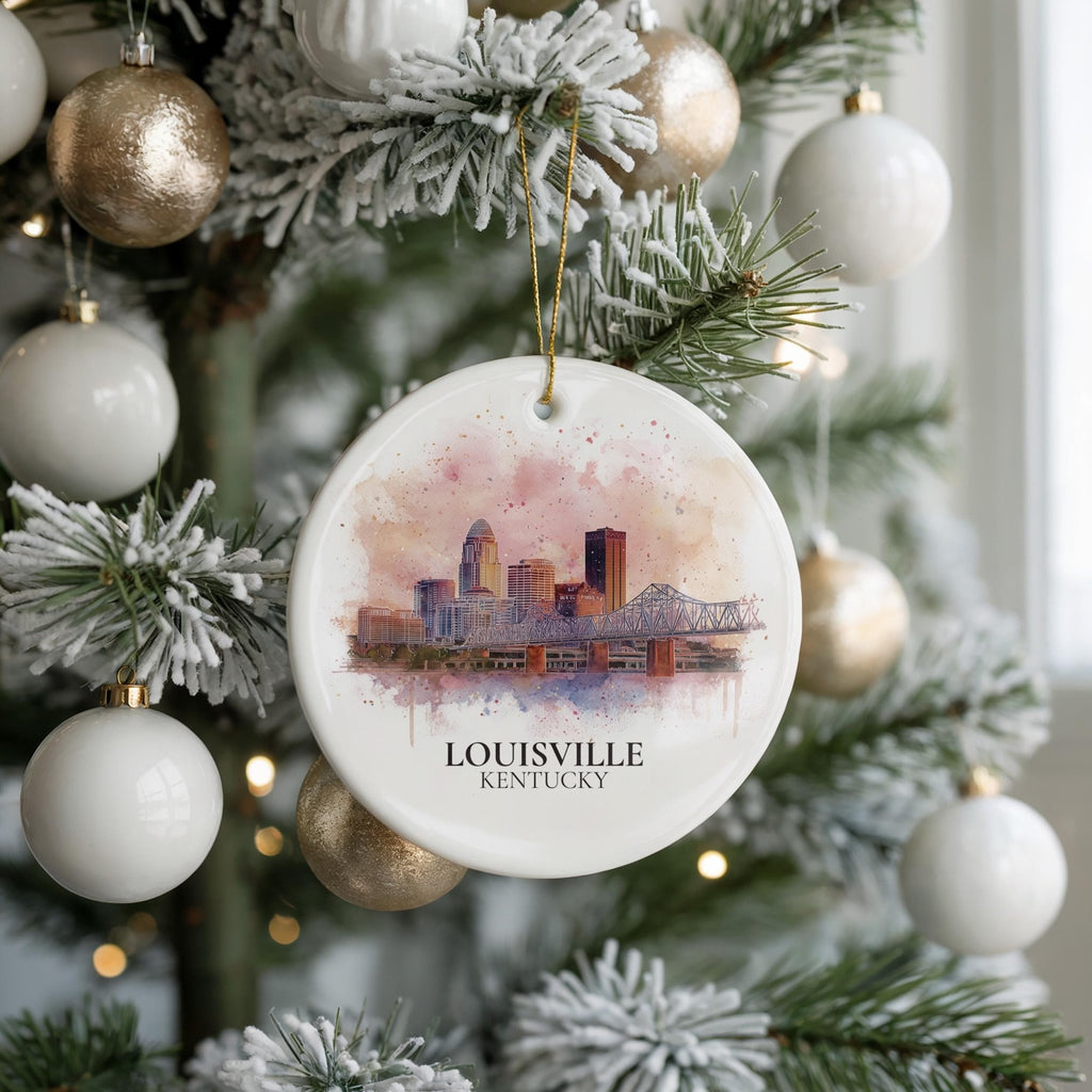 Louisville Kentucky Personalized Watercolor Ornament, Custom Ceramic Christmas gift, Travel Keepsake - CuteBeePix