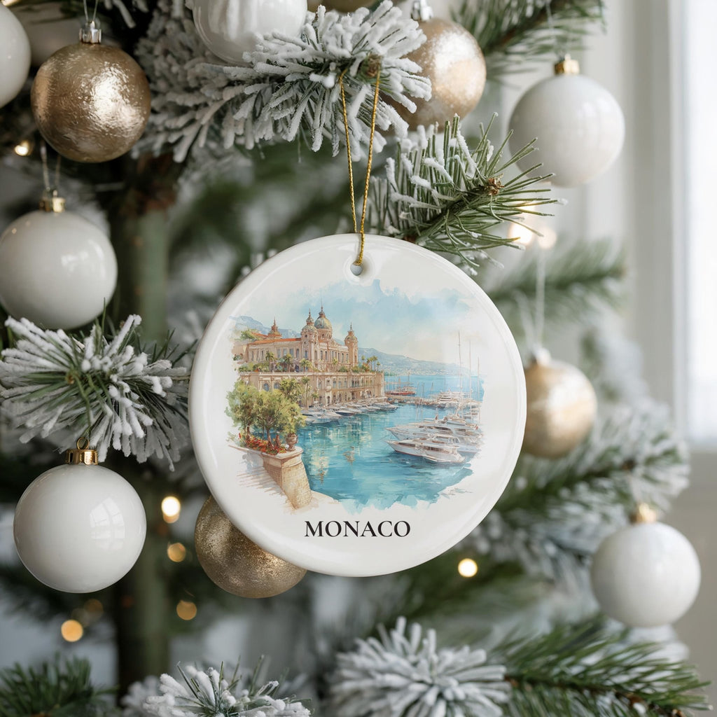 Monaco Monaco Personalized Watercolor Ornament, Custom Ceramic Christmas gift, Travel Keepsake - CuteBeePix