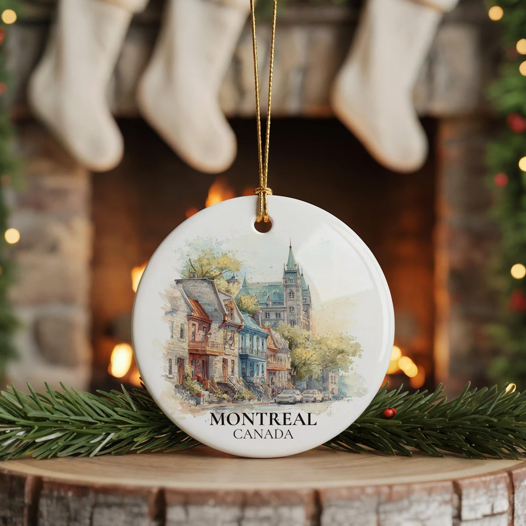 Montreal Quebec Personalized Watercolor Ornament, Custom Ceramic Christmas gift, Travel Keepsake - CuteBeePix