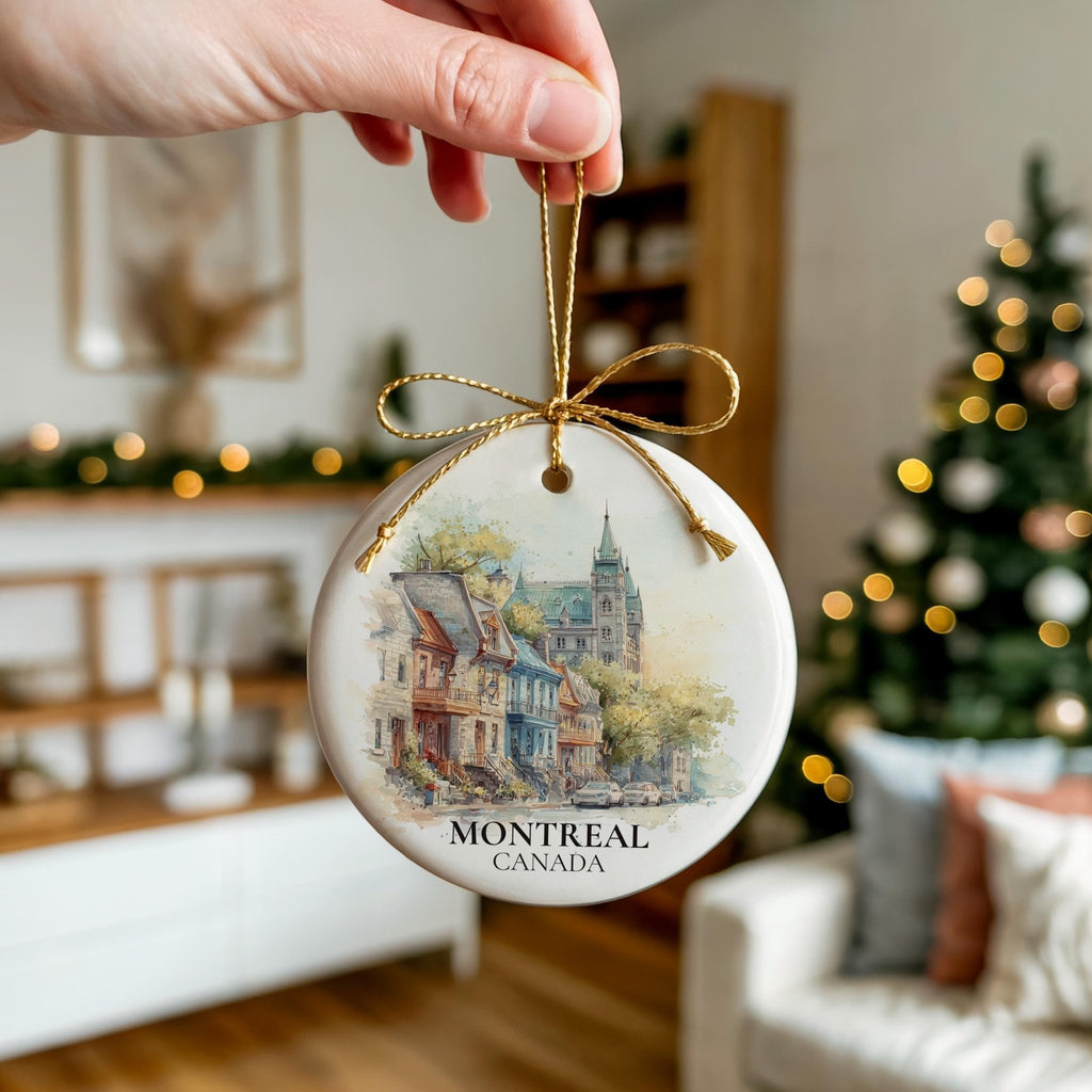 Montreal Quebec Personalized Watercolor Ornament, Custom Ceramic Christmas gift, Travel Keepsake - CuteBeePix