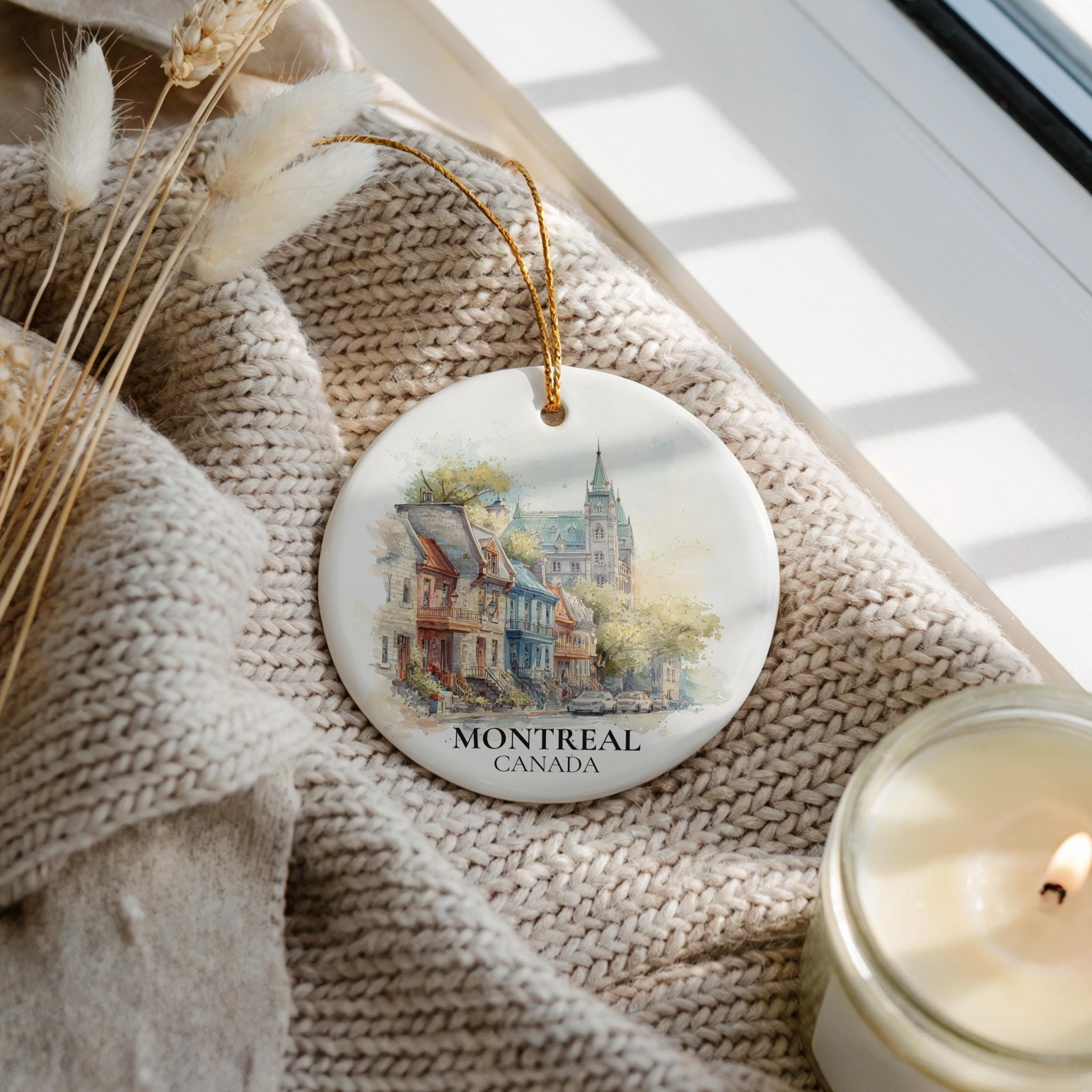 Montreal Quebec Personalized Watercolor Ornament, Custom Ceramic Christmas gift, Travel Keepsake - CuteBeePix