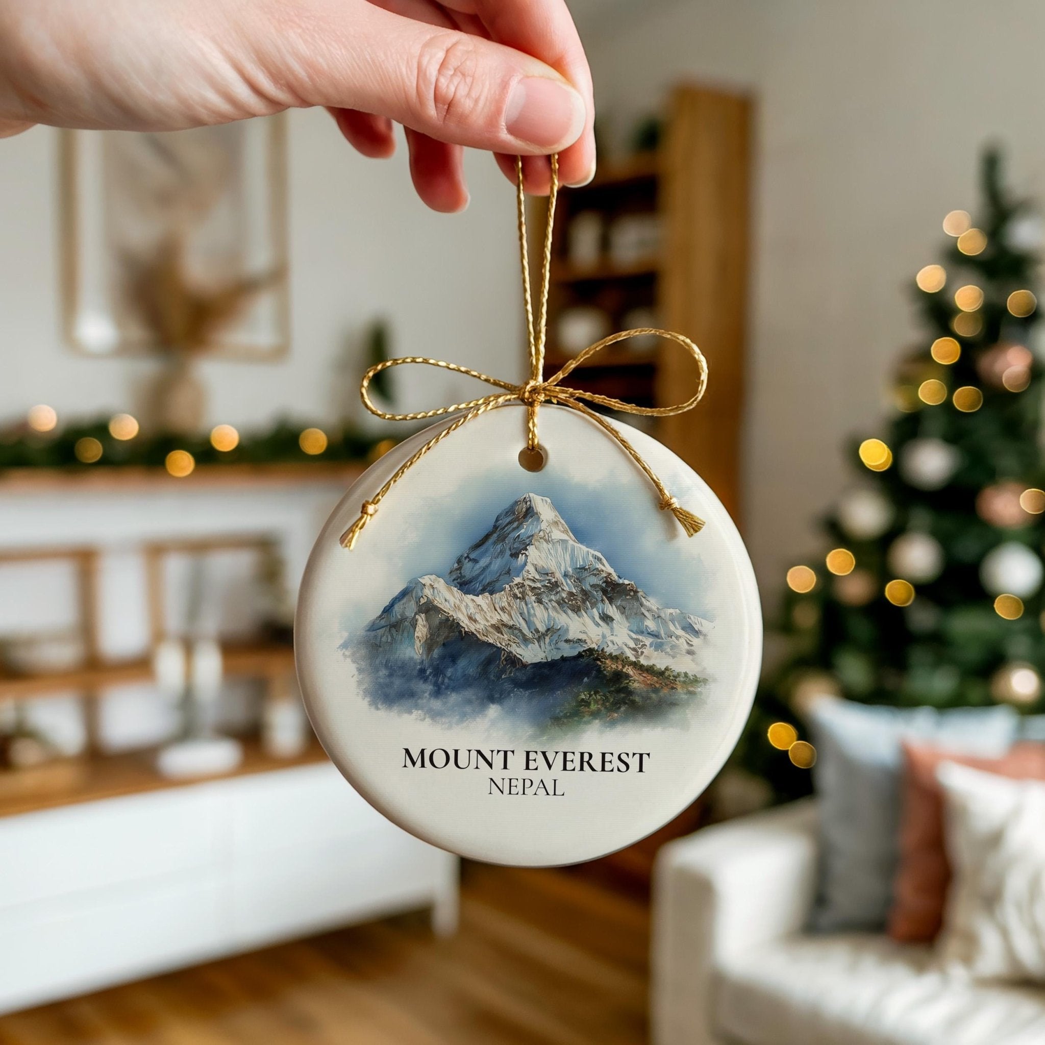 Mount Cook New Zealand Personalized Watercolor Ornament, Custom Ceramic Christmas gift, Travel Keepsake - CuteBeePix