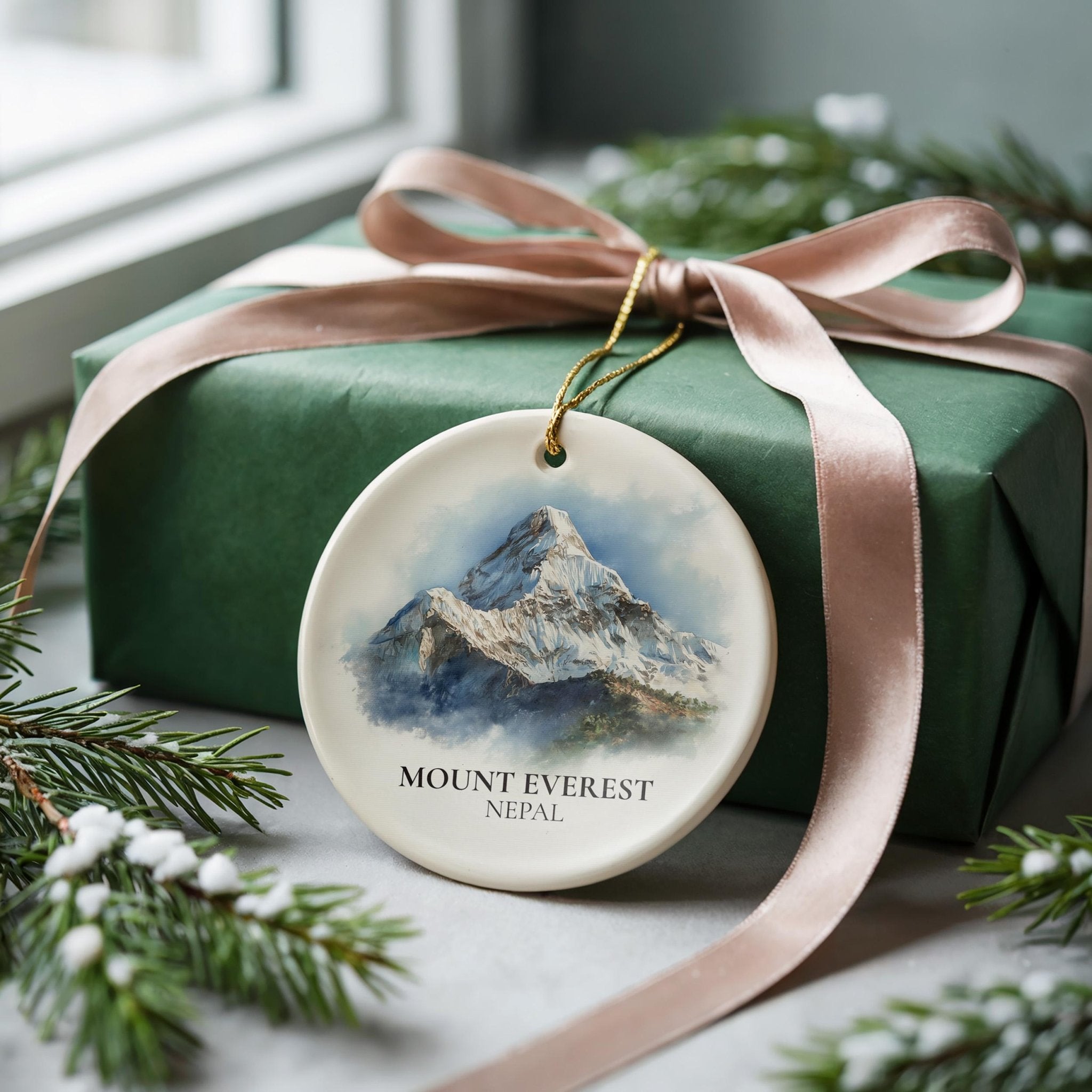 Mount Cook New Zealand Personalized Watercolor Ornament, Custom Ceramic Christmas gift, Travel Keepsake - CuteBeePix