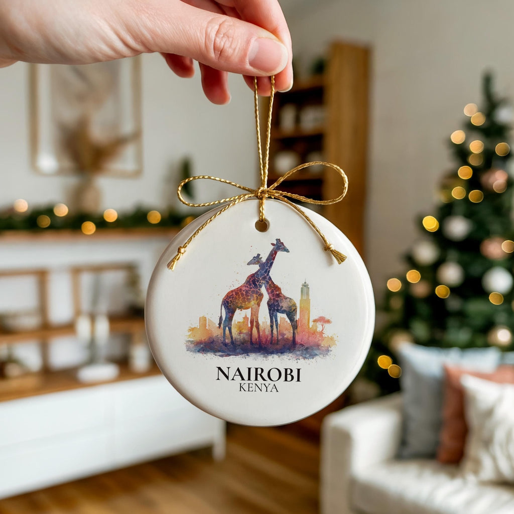 Nairobi Kenya Personalized Watercolor Ornament, Custom Ceramic Christmas gift, Travel Keepsake - CuteBeePix