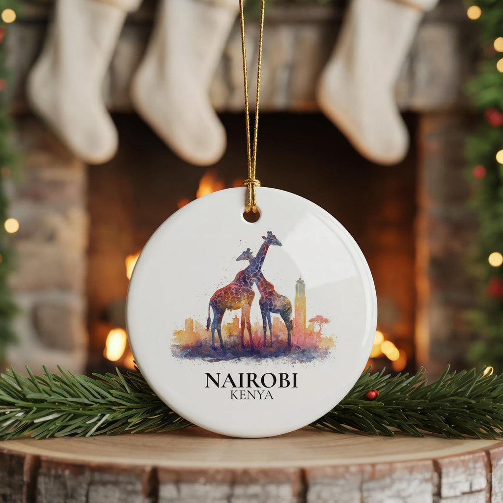 Nairobi Kenya Personalized Watercolor Ornament, Custom Ceramic Christmas gift, Travel Keepsake - CuteBeePix