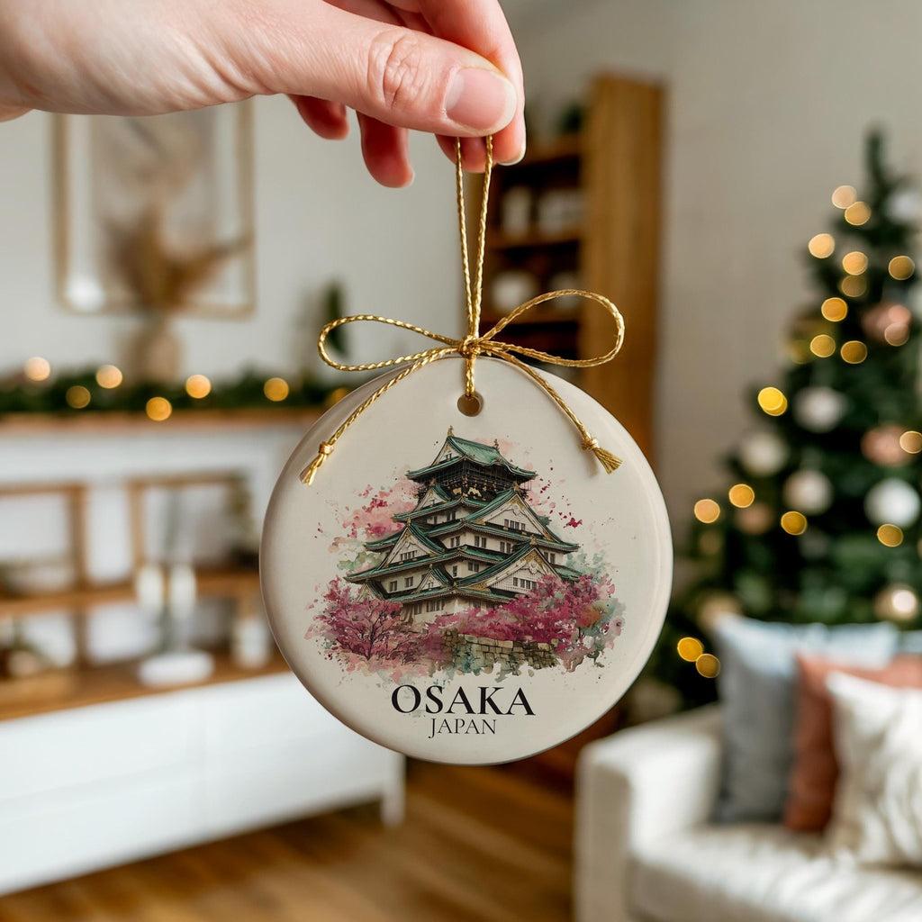 Osaka Japan Personalized Watercolor Ornament, Custom Ceramic Christmas gift, Travel Keepsake - CuteBeePix