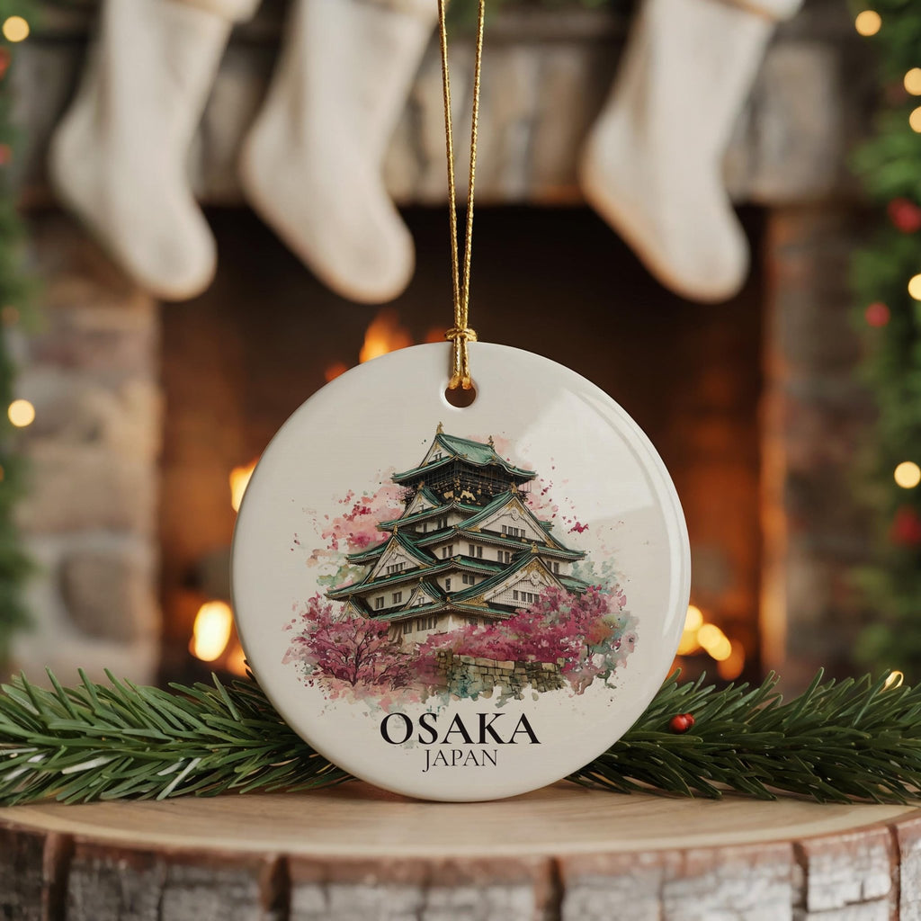 Osaka Japan Personalized Watercolor Ornament, Custom Ceramic Christmas gift, Travel Keepsake - CuteBeePix