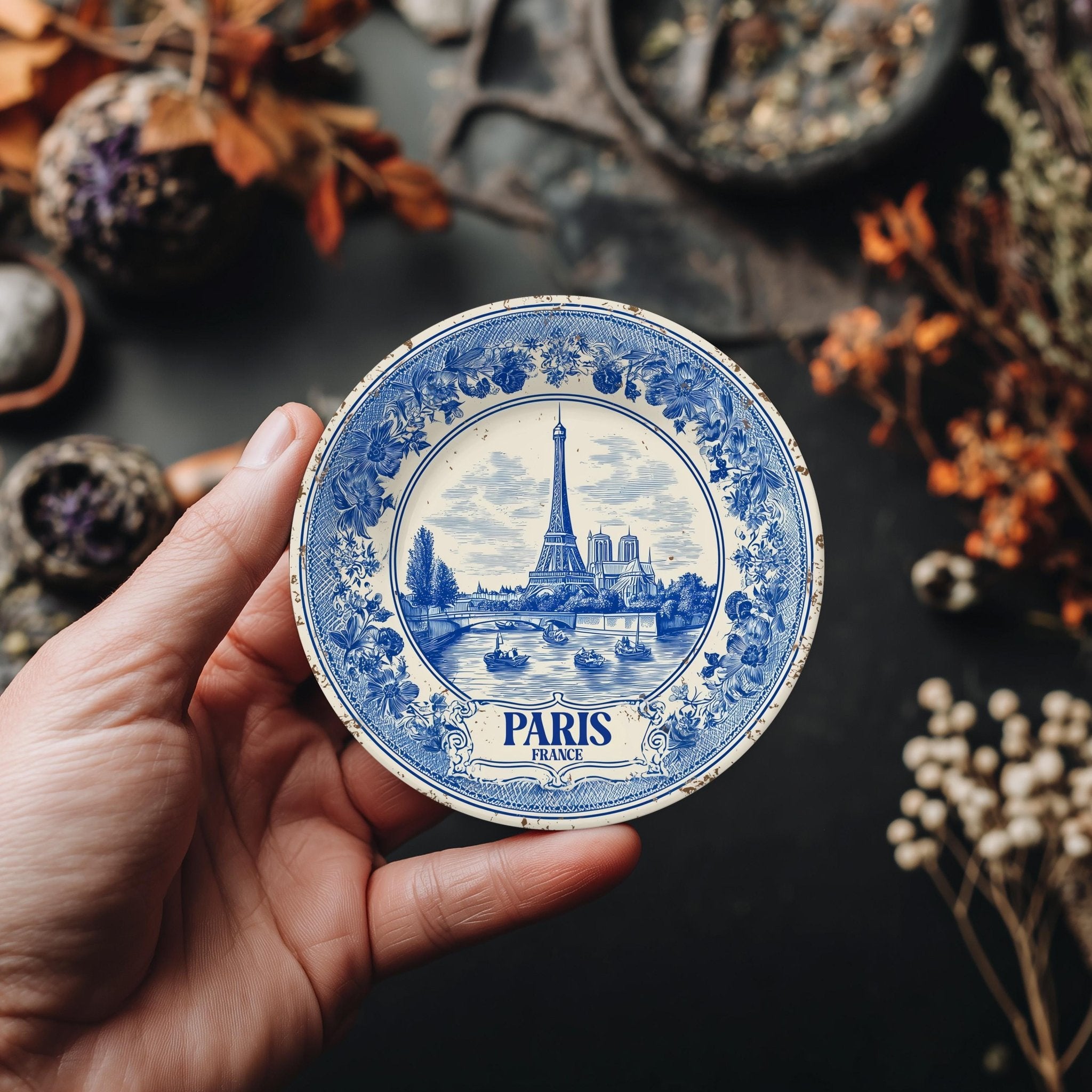 Perth Australia Delftware Ceramic Coaster, Blue White Travel Gift, Vintage Home Decor Collectible - CuteBeePix