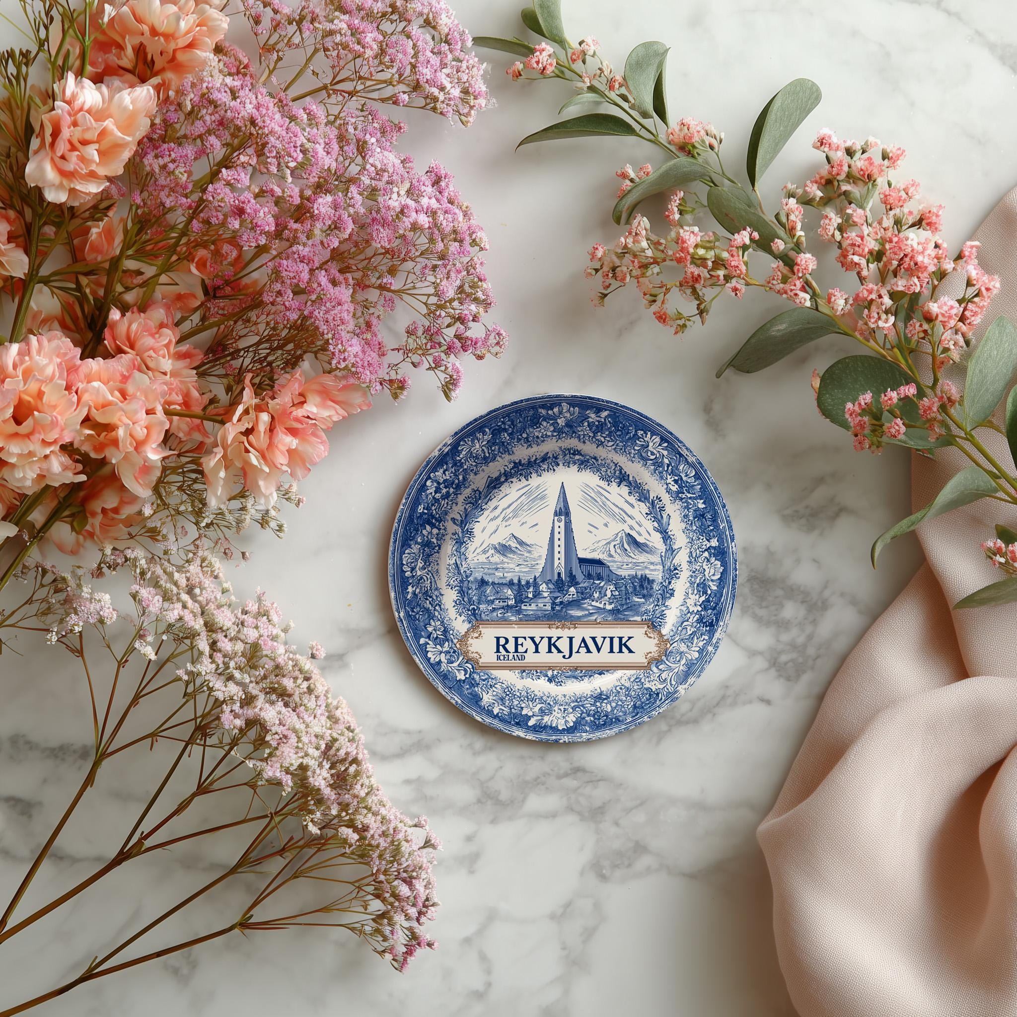 Reykjavik Iceland Delftware Ceramic Coaster, Blue White Travel Gift, Vintage Home Decor Collectible - CuteBeePix